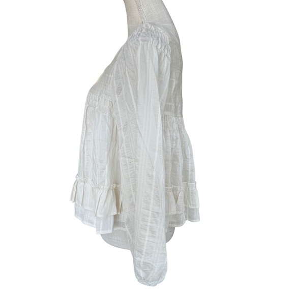 Ruffle Hem Peasant Blouse in Ecru - Picture 6 of 16